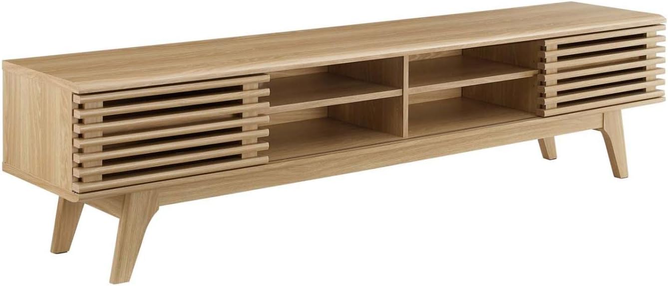 Modway Render 70" Mid-Century Modern Low Profile Media Console TV Stand, 70 Inch, Walnut Walnut