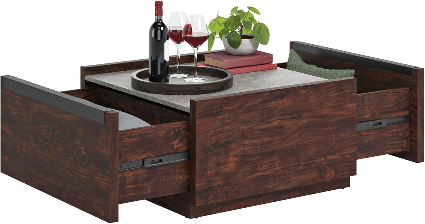 Sauder Manhattan Gate Modern Square Coffee Table, Rich Walnut Finish