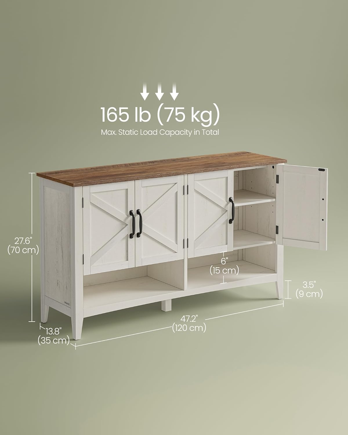 VASAGLE Shoe Cabinet, 3-Tier Shoe Storage Organizer, Farmhouse Freestanding Cabinet with Height-Adjustable Shelf, 13.8 x 47.2 x 27.6 Inches, Entryway, Rustic White ULBC039W01