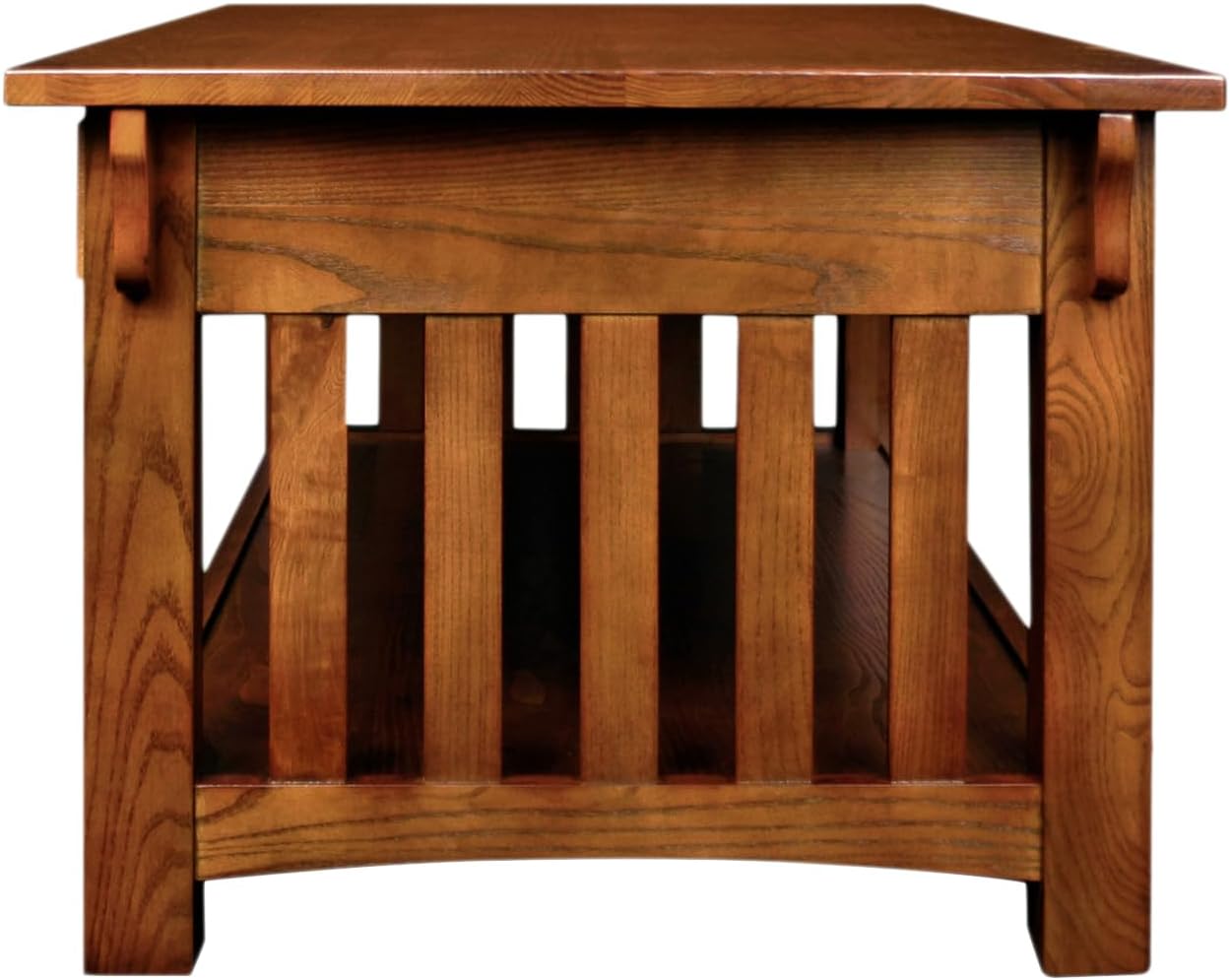 Leick Home Mission Coffee Table, Solid Wood Construction, Two Drawers, One Shelf, Slatted Sides, Medium Oak, 48.0 in. W x 24.0 in. D x 19.0 in. H, 8204