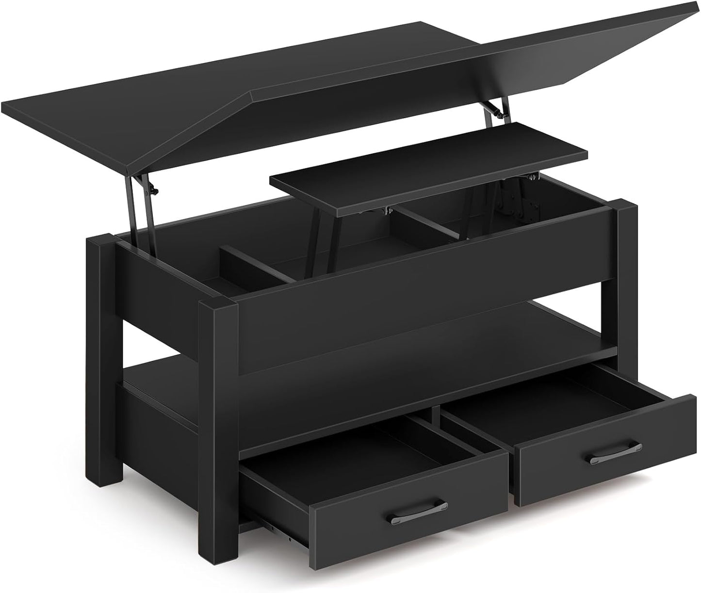 Rolanstar Coffee Table Lift Top, Multi-Function Convertible Coffee Table with Drawers and Hidden Compartment, Converts to Dining Table for Living Room, Home Office,Espresso