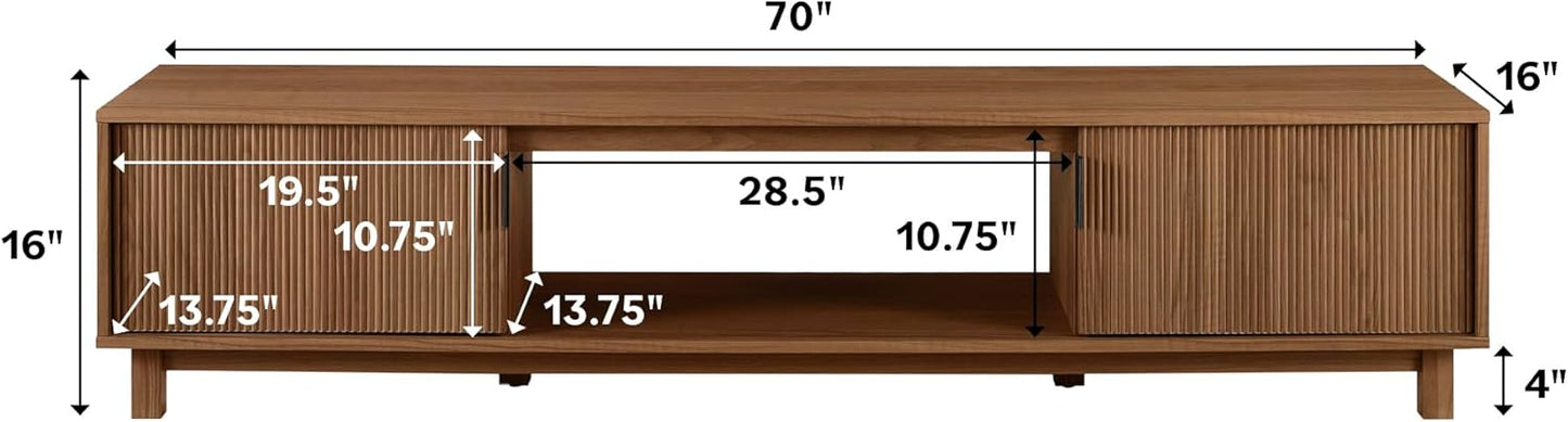 Walker Edison Arundo Fluted TV Stand for TVs up to 80 Inches, 70" TV Stand, Mocha
