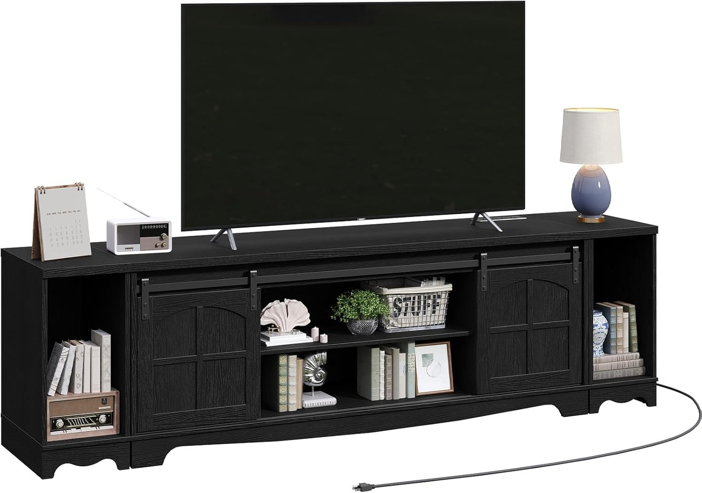 Modern Farmhouse 3 in 1 TV Stand for up to 85" TVs, 78'' Entertainment Center with Charging Station and Open Storage, 4 AC Outlets,for Living Room, Bedroom, White and Rustic Brown TVBR20E01