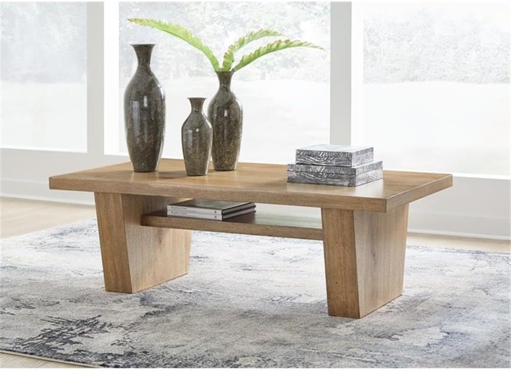 Signature Design by Ashley Kristiland Classic Cocktail Table with 1 Lower Shelf, Light Brown