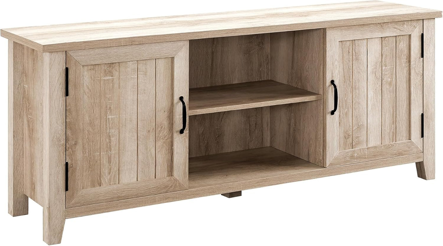Walker Edison Buren Classic Grooved Door TV Stand for TVs up to 65 Inches, 58 Inch, Walnut