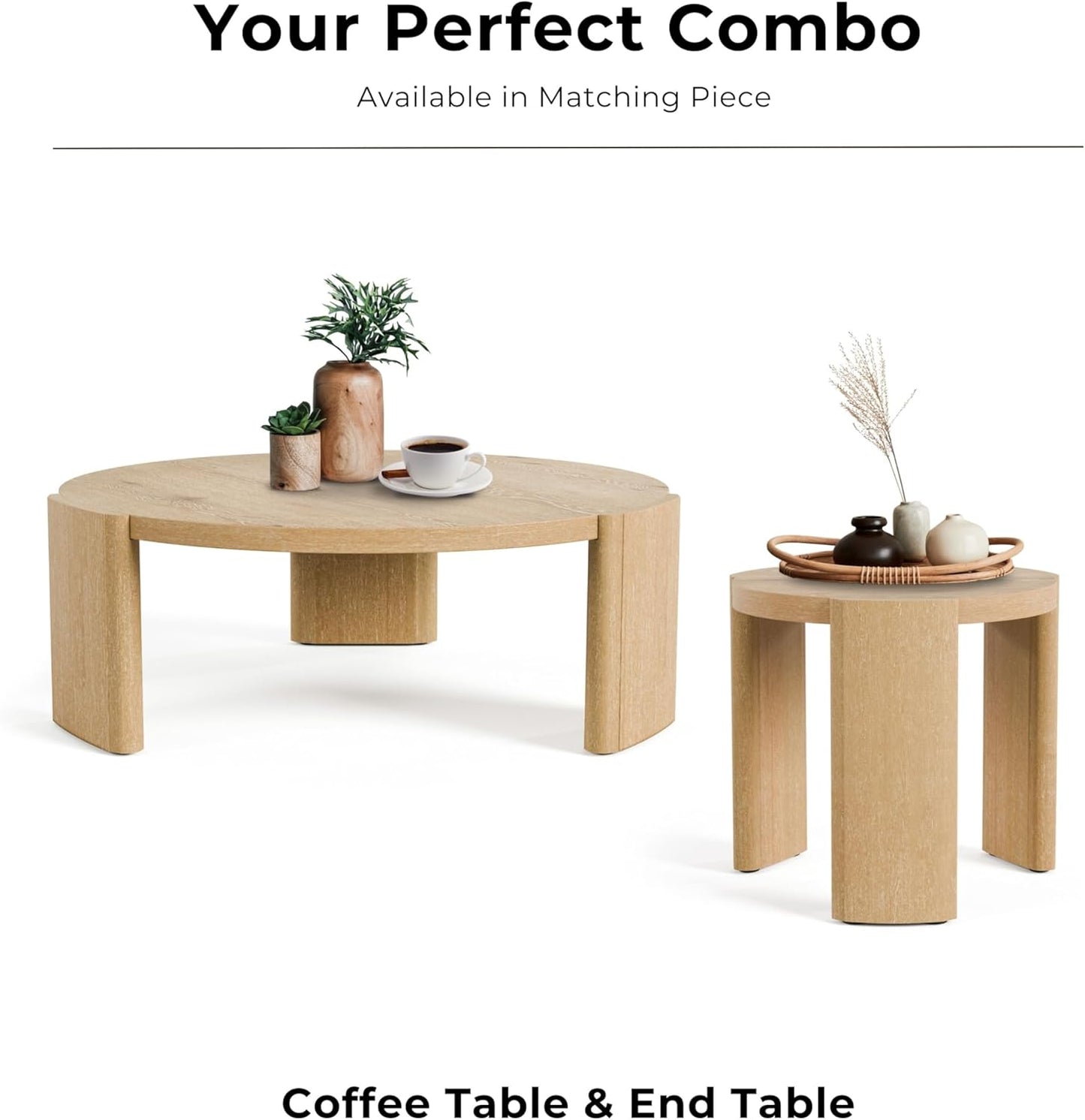Furniture of America Carys Modern Solid Wood 42-inch Round Coffee Table with Plinth Base, Living Room Furniture for Small Space, Home Office, Oak