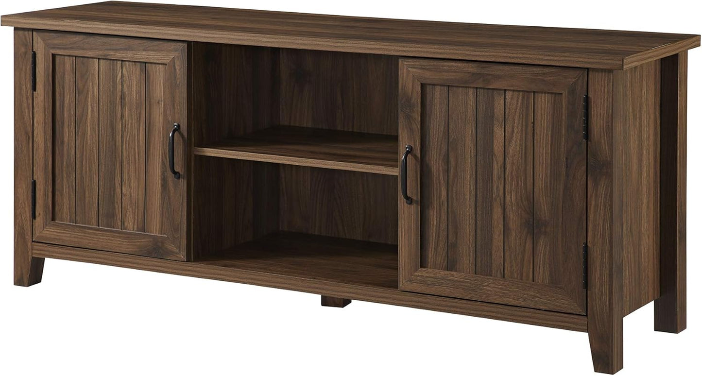 Walker Edison Buren Classic Grooved Door TV Stand for TVs up to 65 Inches, 58 Inch, Walnut