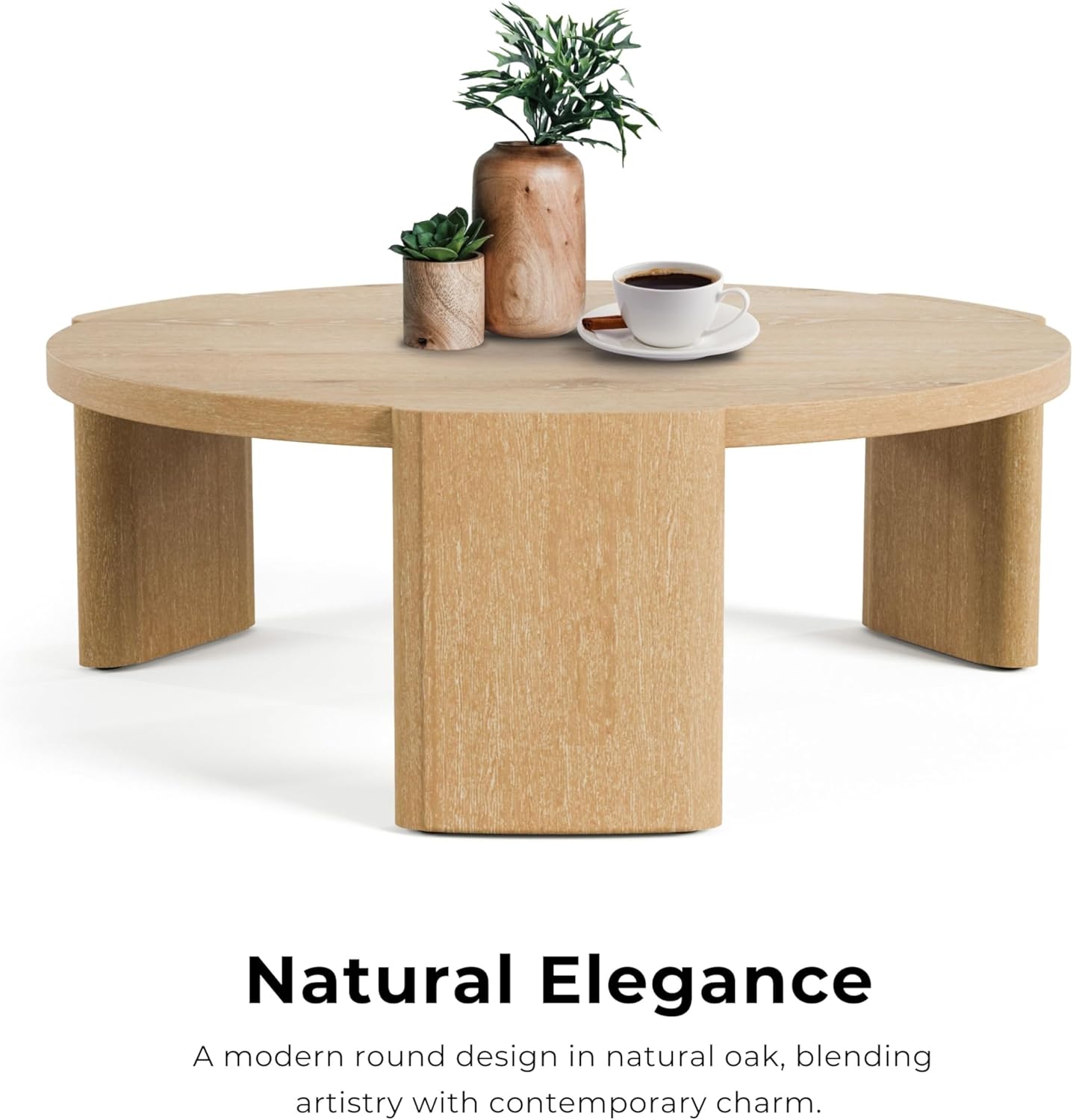 Furniture of America Carys Modern Solid Wood 42-inch Round Coffee Table with Plinth Base, Living Room Furniture for Small Space, Home Office, Oak