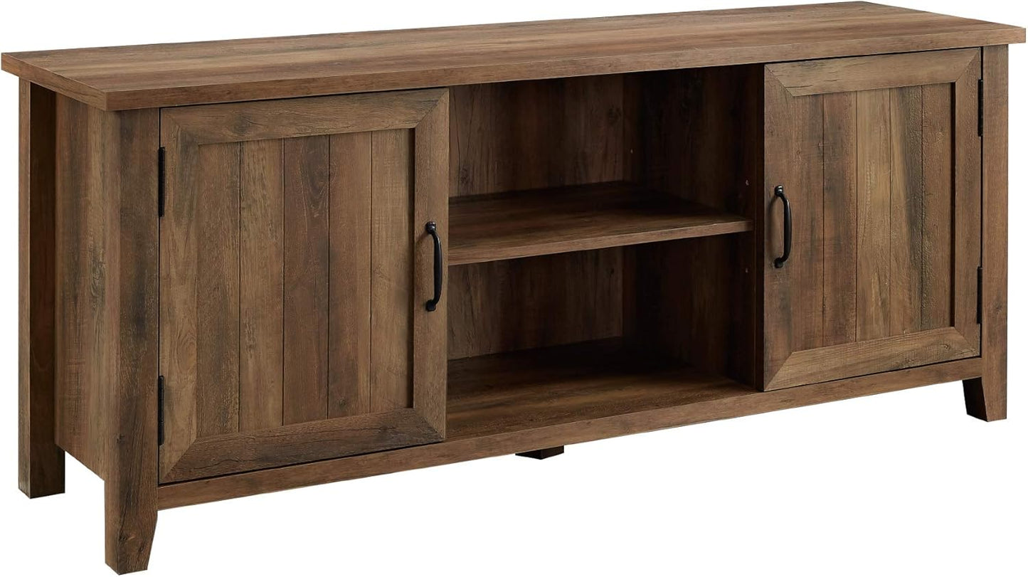 Walker Edison Buren Classic Grooved Door TV Stand for TVs up to 65 Inches, 58 Inch, Walnut