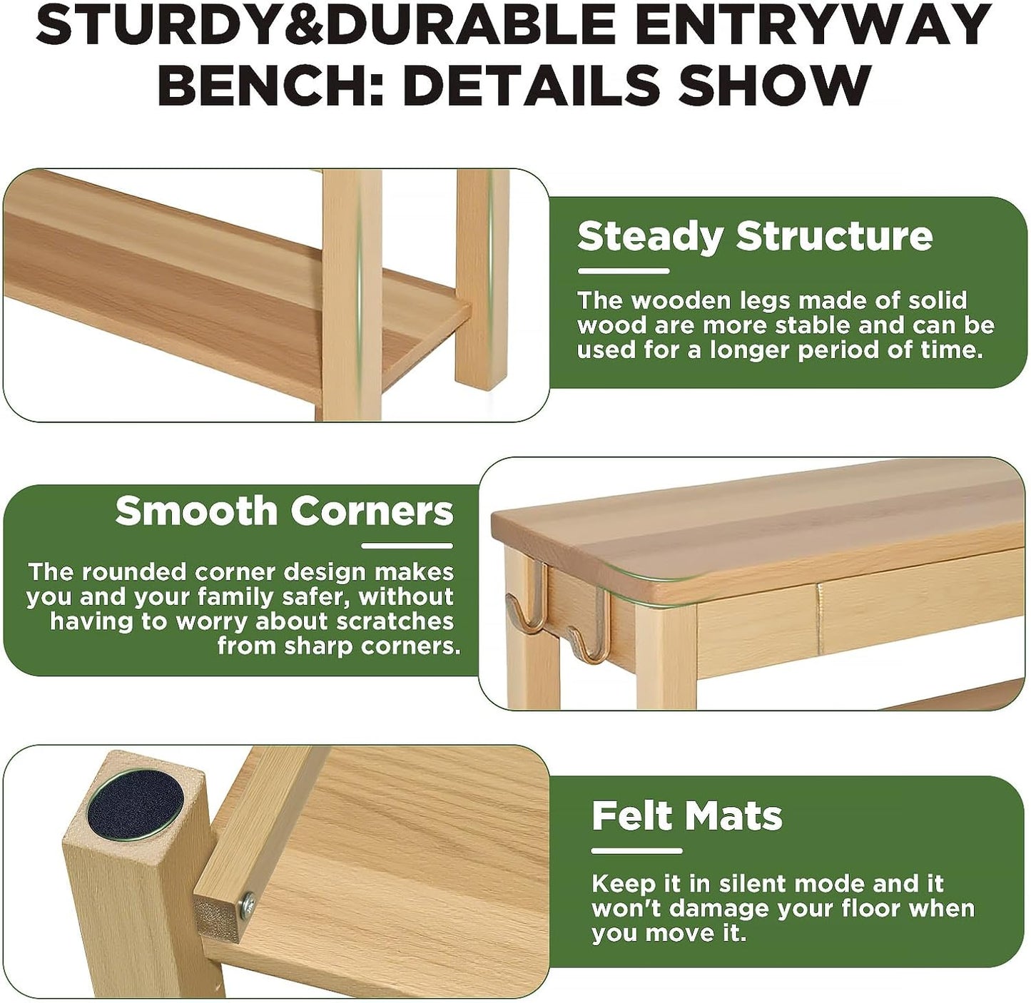 Wood Shoe Bench Entryway with Drawer: 3-Tiers Wooden Storage Shoe Rack with Bench Seat, Compact Mid-Century Modern Design for Entryway, Hallway, Closet,Front Door Entrance,Foyer Natural 43.3"