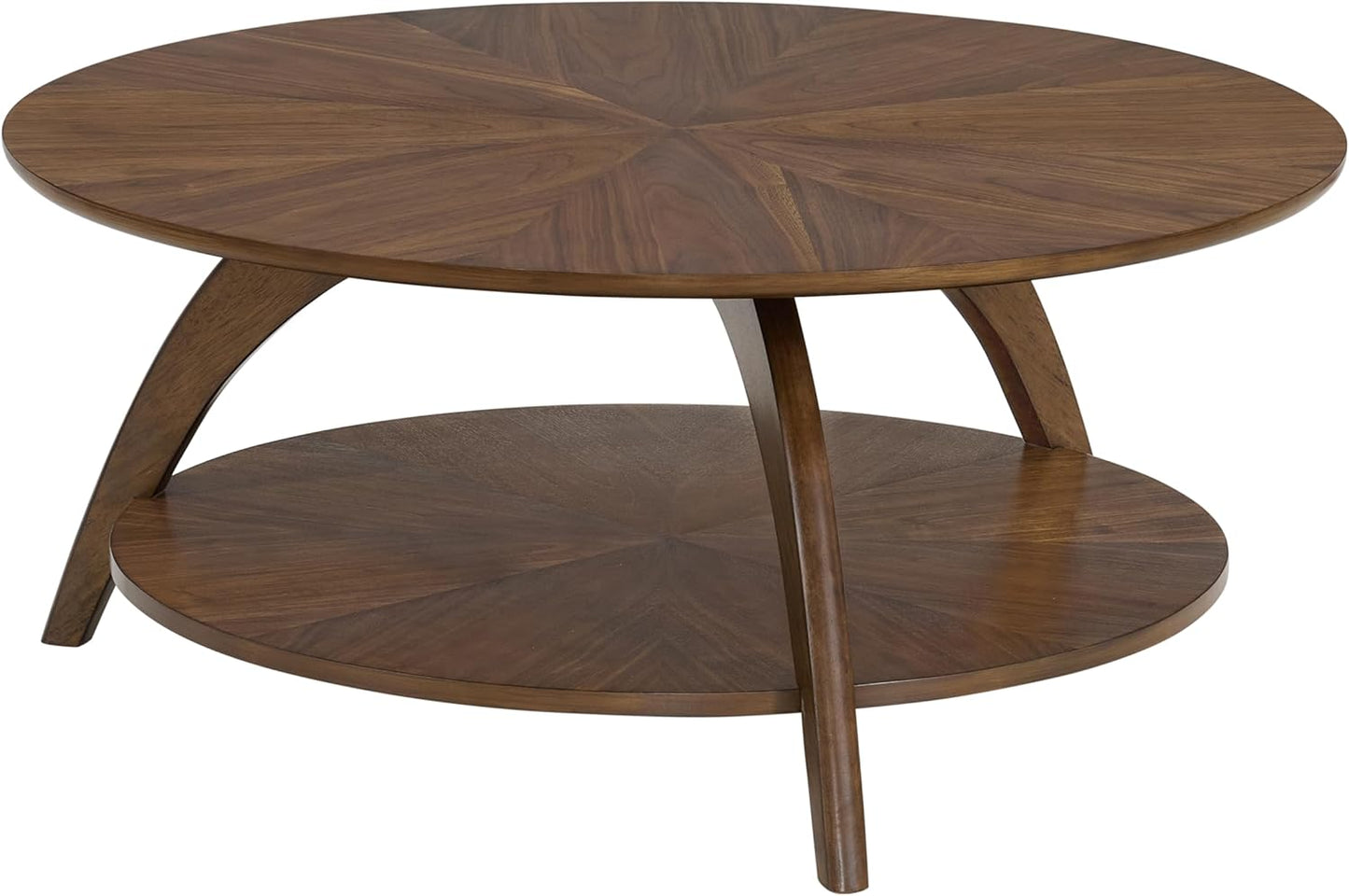 Martin Svensson Home Round Wood Walnut Brown Living Room Coffee Table with Storage Shelf