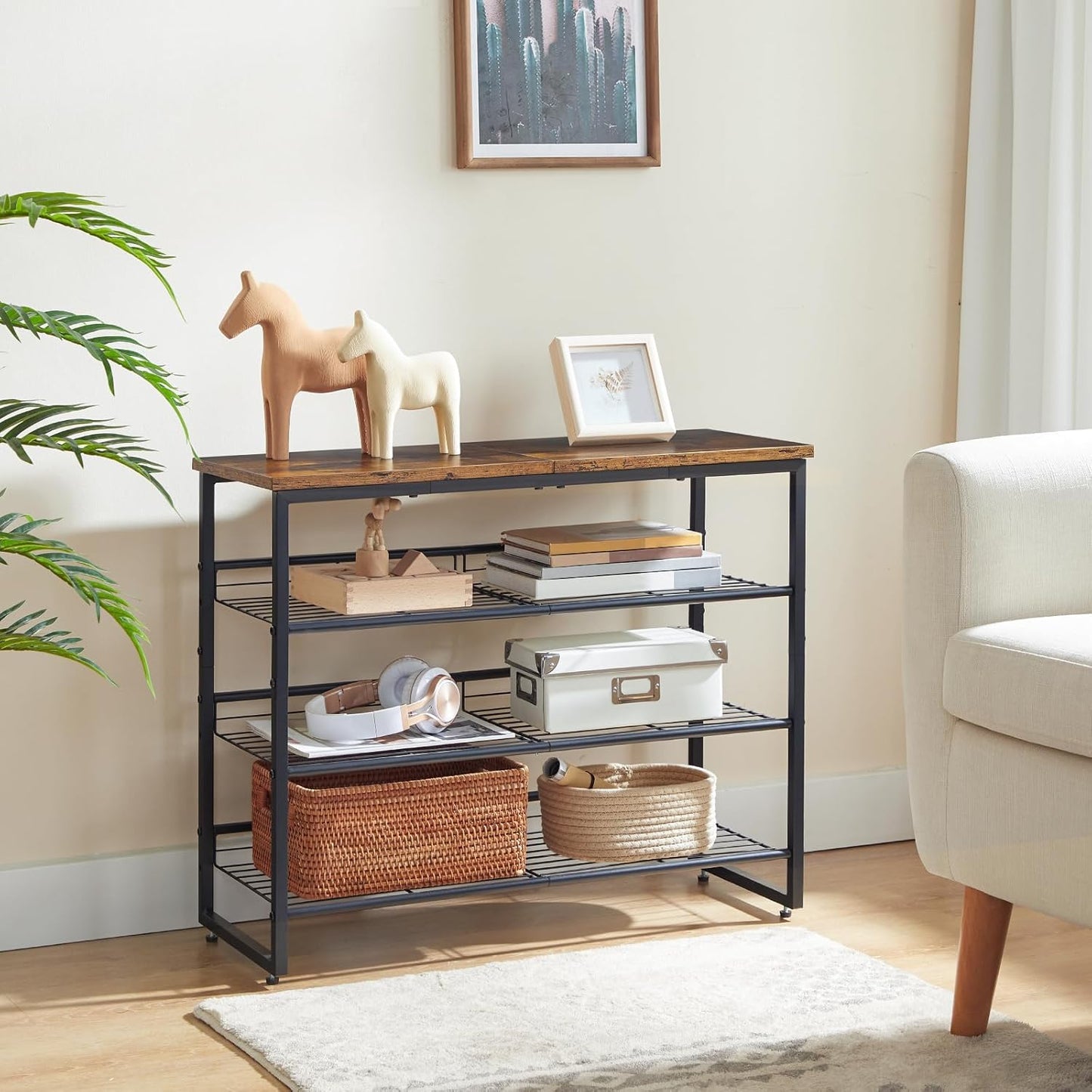 HOOBRO Shoe Rack, 4 Tier Shoe Organizer, Adjustable Shoe Shelves, Flat or Slanted, Holds 9-12 Pairs, Stable and Durable for Entryway, Closet, Rustic Brown and Black BF09XJ01