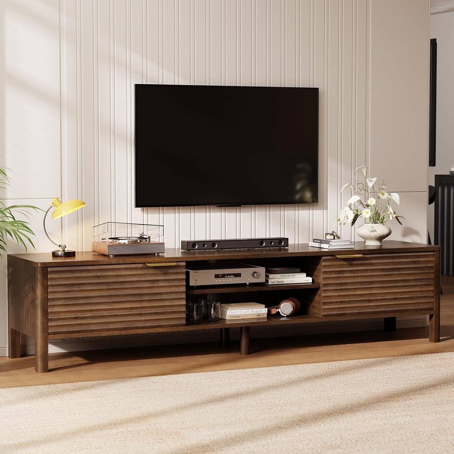 TV Stand for Living Room - up to 80 Inch TVs Mid Century Modern Entertainment Center with Storage and Adjustable Shelves, Media Console Table Oak 70"