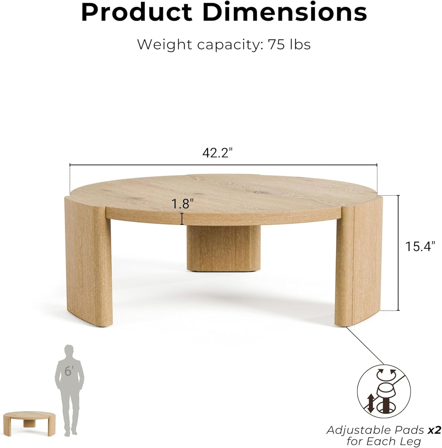 Furniture of America Carys Modern Solid Wood 42-inch Round Coffee Table with Plinth Base, Living Room Furniture for Small Space, Home Office, Oak