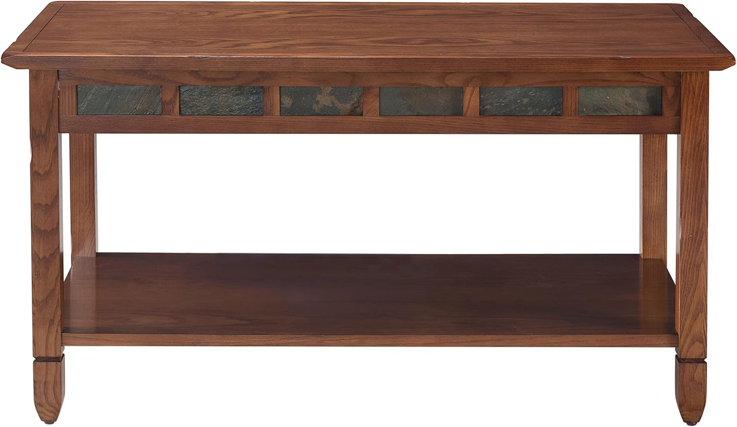 Leick Home Mission Coffee Table, Solid Wood Construction, Two Drawers, One Shelf, Slatted Sides, Medium Oak, 48.0 in. W x 24.0 in. D x 19.0 in. H, 8204