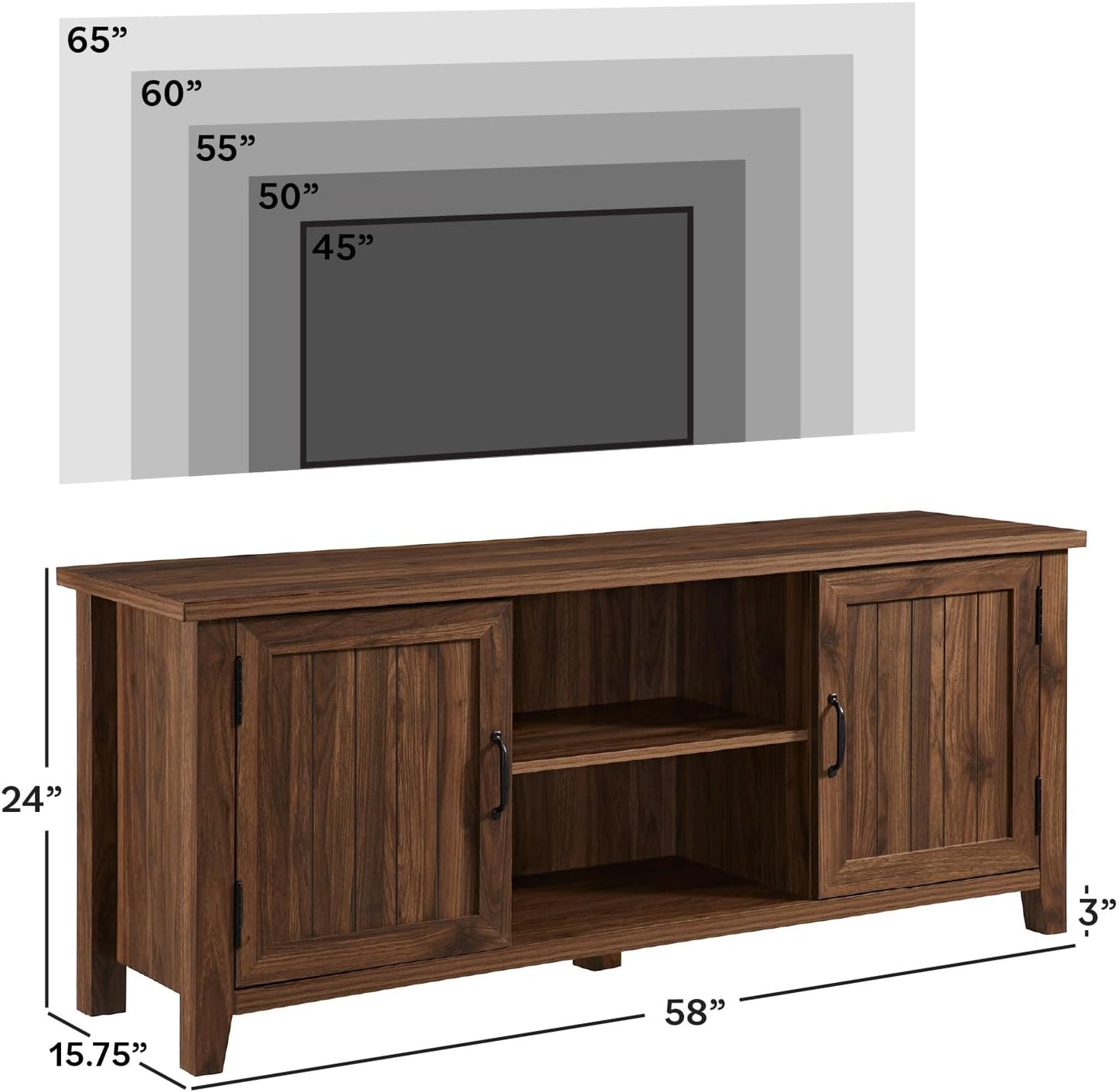 Walker Edison Buren Classic Grooved Door TV Stand for TVs up to 65 Inches, 58 Inch, Walnut
