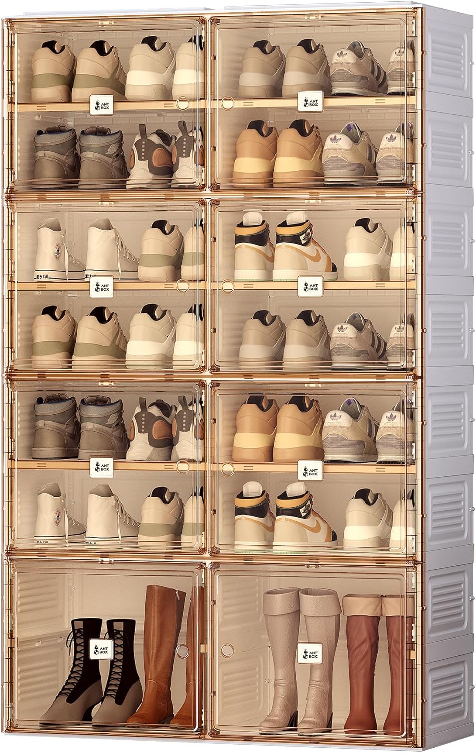 ANTBOX Portable Shoe Rack Organizer for Closet Entryway, Stackable Sneaker Storage Shoe Cabinet with Magnetic Clear Door, Large Plastic Storage containers Bins with Lids 10 Tiers 40 Pairs
