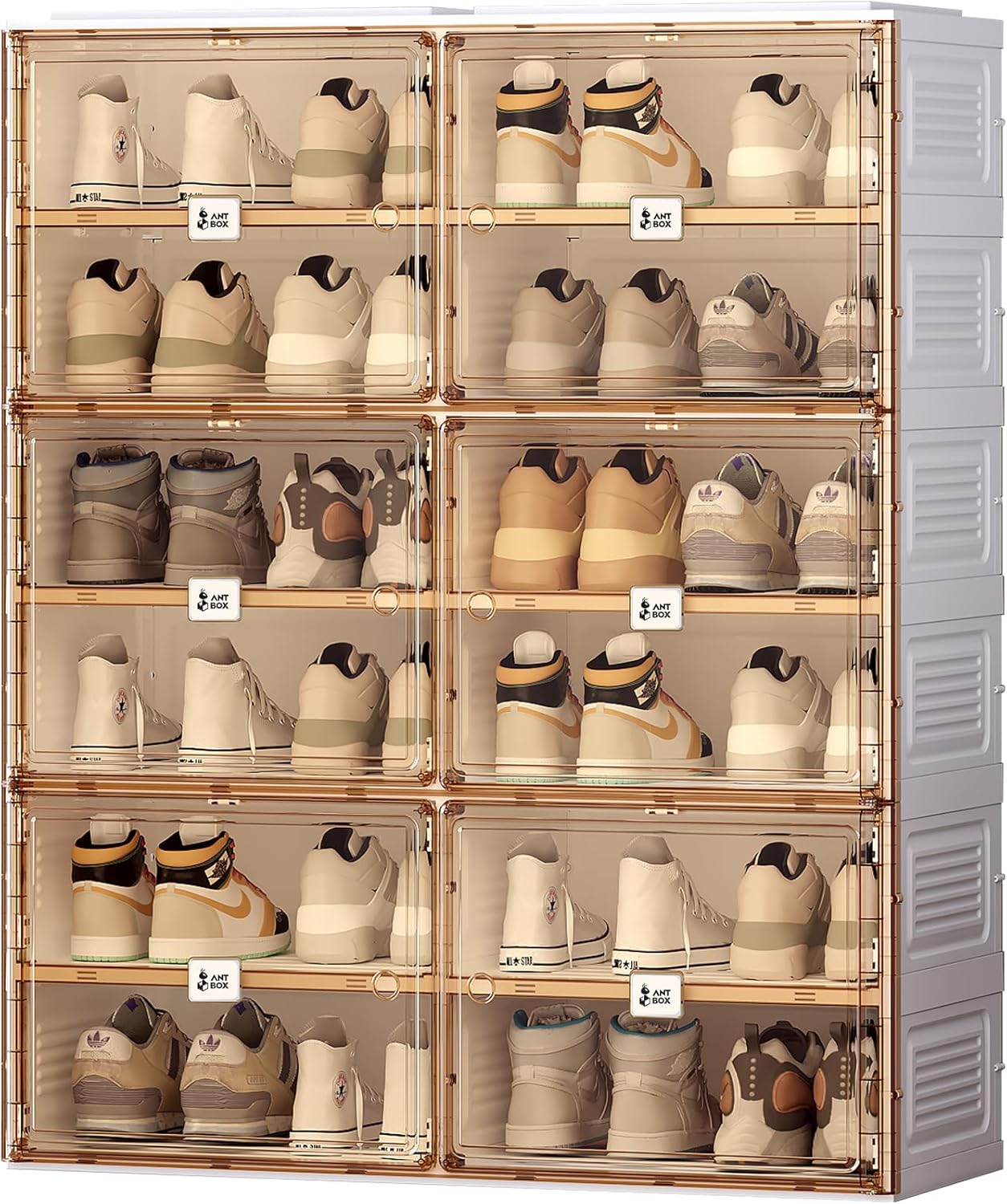 ANTBOX Portable Shoe Rack Organizer for Closet Entryway, Stackable Sneaker Storage Shoe Cabinet with Magnetic Clear Door, Large Plastic Storage containers Bins with Lids 10 Tiers 40 Pairs