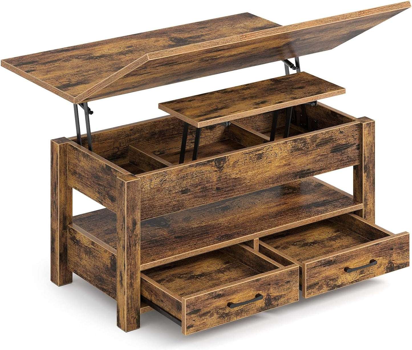 Rolanstar Coffee Table Lift Top, Multi-Function Convertible Coffee Table with Drawers and Hidden Compartment, Converts to Dining Table for Living Room, Home Office,Espresso