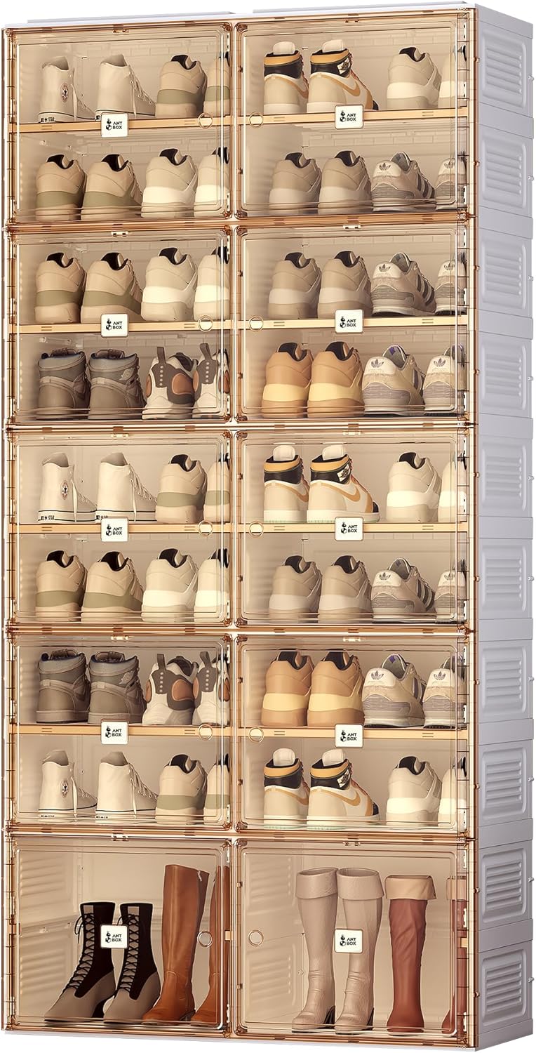 ANTBOX Portable Shoe Rack Organizer for Closet Entryway, Stackable Sneaker Storage Shoe Cabinet with Magnetic Clear Door, Large Plastic Storage containers Bins with Lids 10 Tiers 40 Pairs