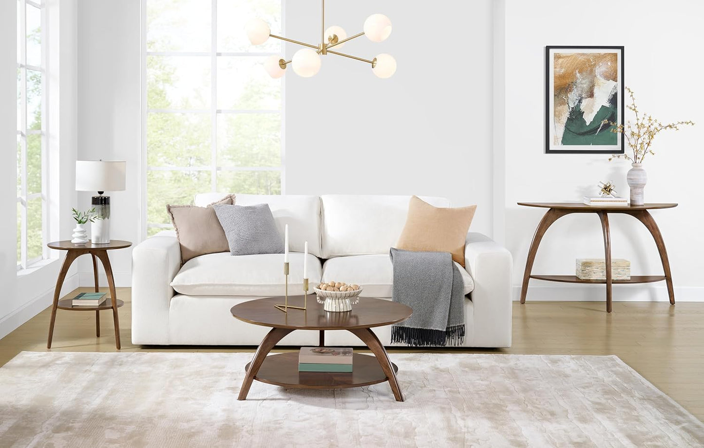 Martin Svensson Home Round Wood Walnut Brown Living Room Coffee Table with Storage Shelf