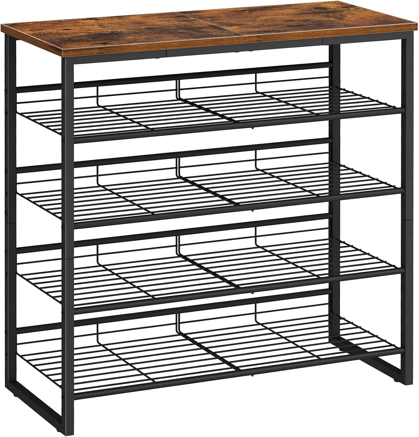 HOOBRO Shoe Rack, 4 Tier Shoe Organizer, Adjustable Shoe Shelves, Flat or Slanted, Holds 9-12 Pairs, Stable and Durable for Entryway, Closet, Rustic Brown and Black BF09XJ01