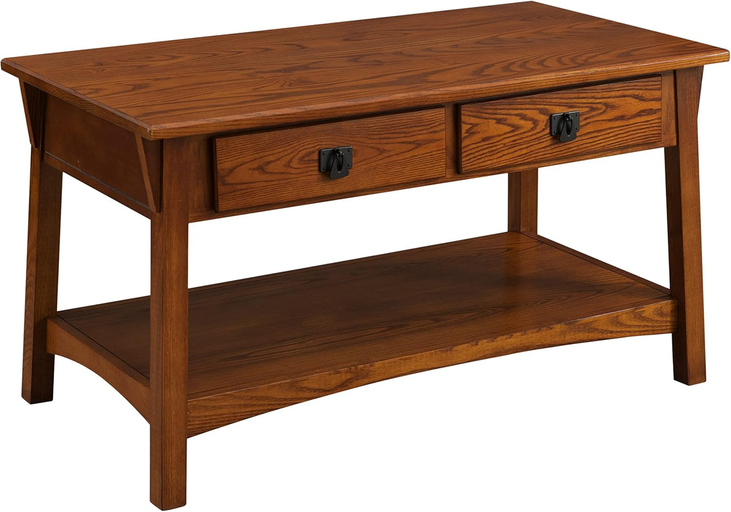 Leick Home Mission Coffee Table, Solid Wood Construction, Two Drawers, One Shelf, Slatted Sides, Medium Oak, 48.0 in. W x 24.0 in. D x 19.0 in. H, 8204
