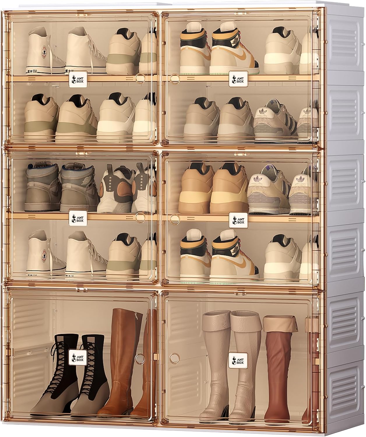 ANTBOX Portable Shoe Rack Organizer for Closet Entryway, Stackable Sneaker Storage Shoe Cabinet with Magnetic Clear Door, Large Plastic Storage containers Bins with Lids 10 Tiers 40 Pairs