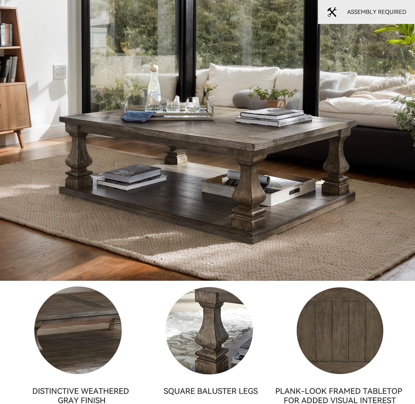 Signature Design by Ashley Johnelle Farmhouse Coffee Table with Weathered Gray Finish, Gray