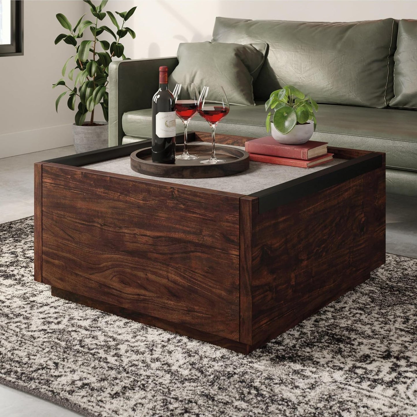 Sauder Manhattan Gate Modern Square Coffee Table, Rich Walnut Finish