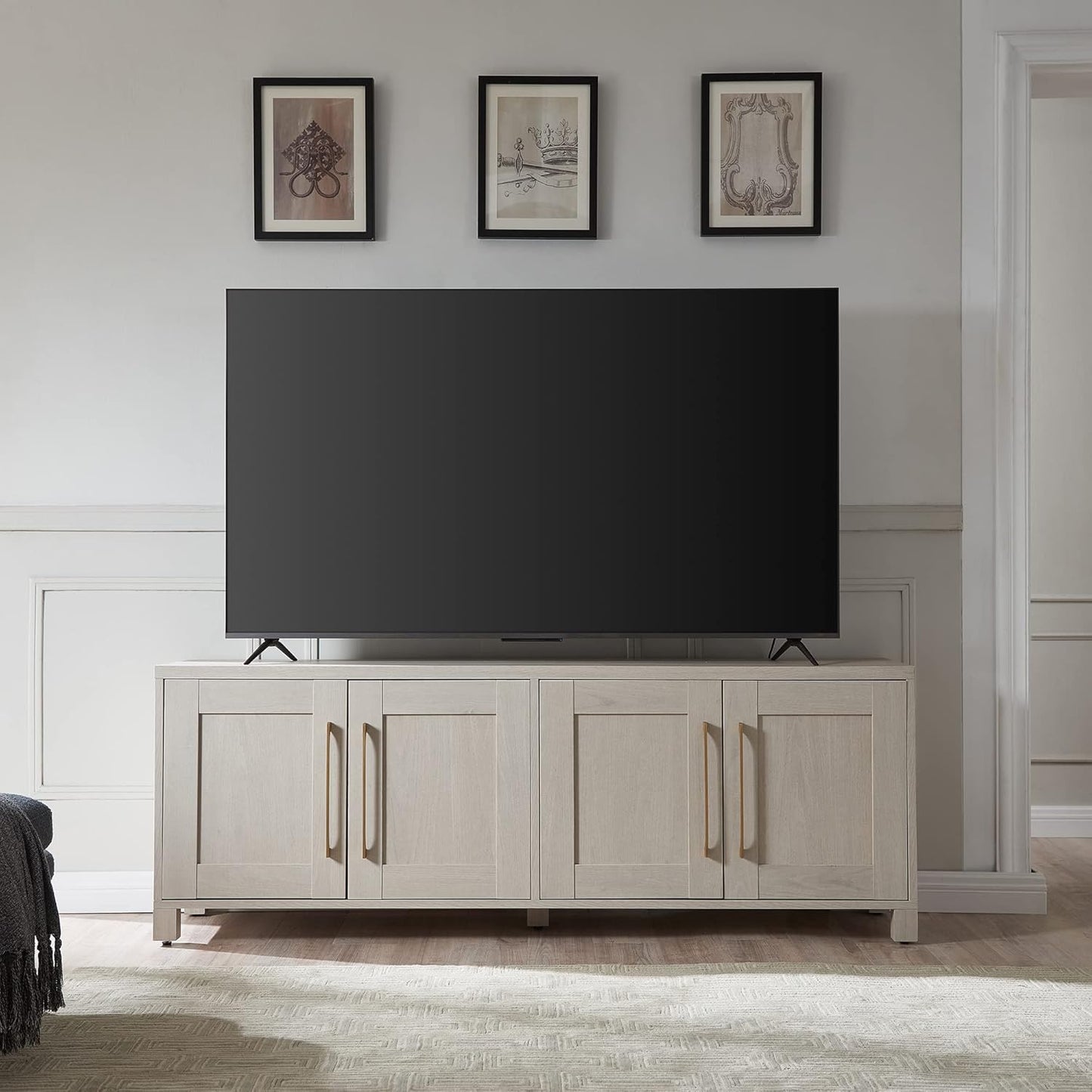 Henn&Hart Rectangular TV Stand for TV's up to 80" in Alder White, TV Stands for the Living Room