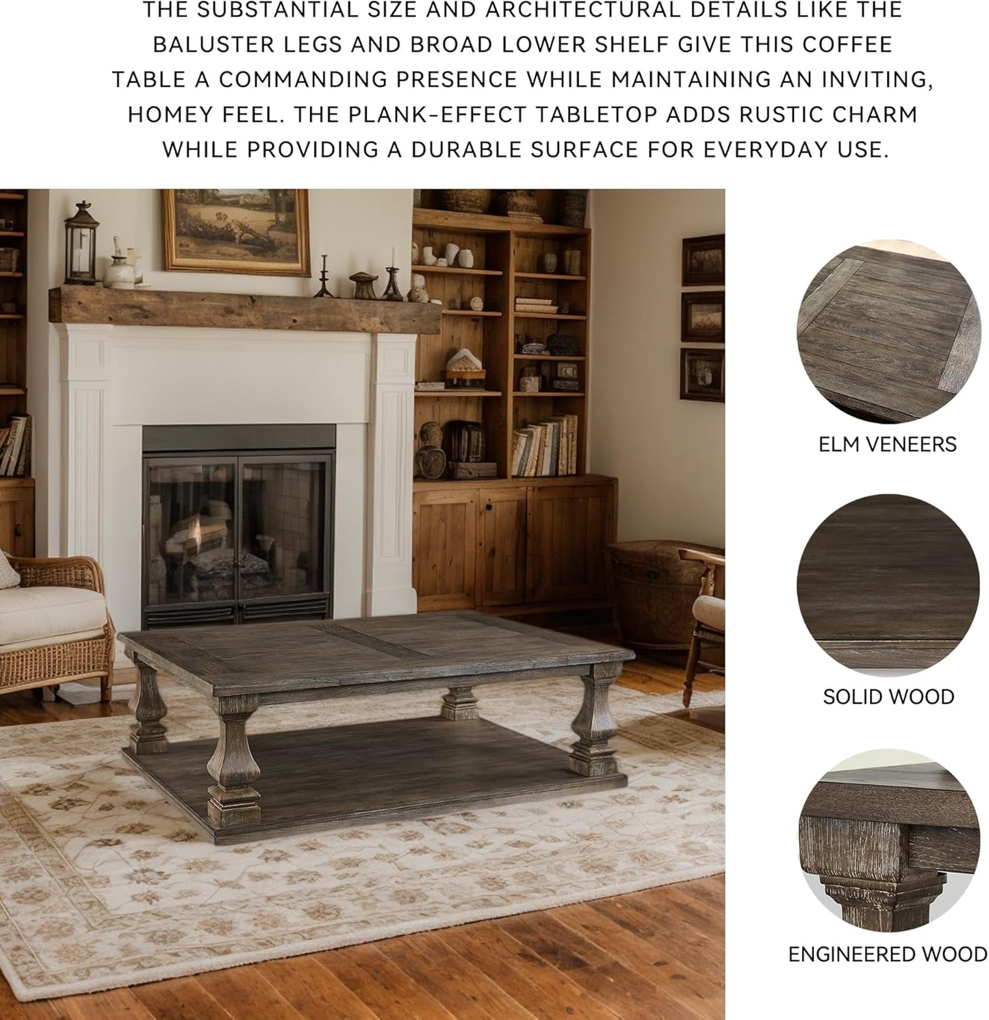 Signature Design by Ashley Johnelle Farmhouse Coffee Table with Weathered Gray Finish, Gray