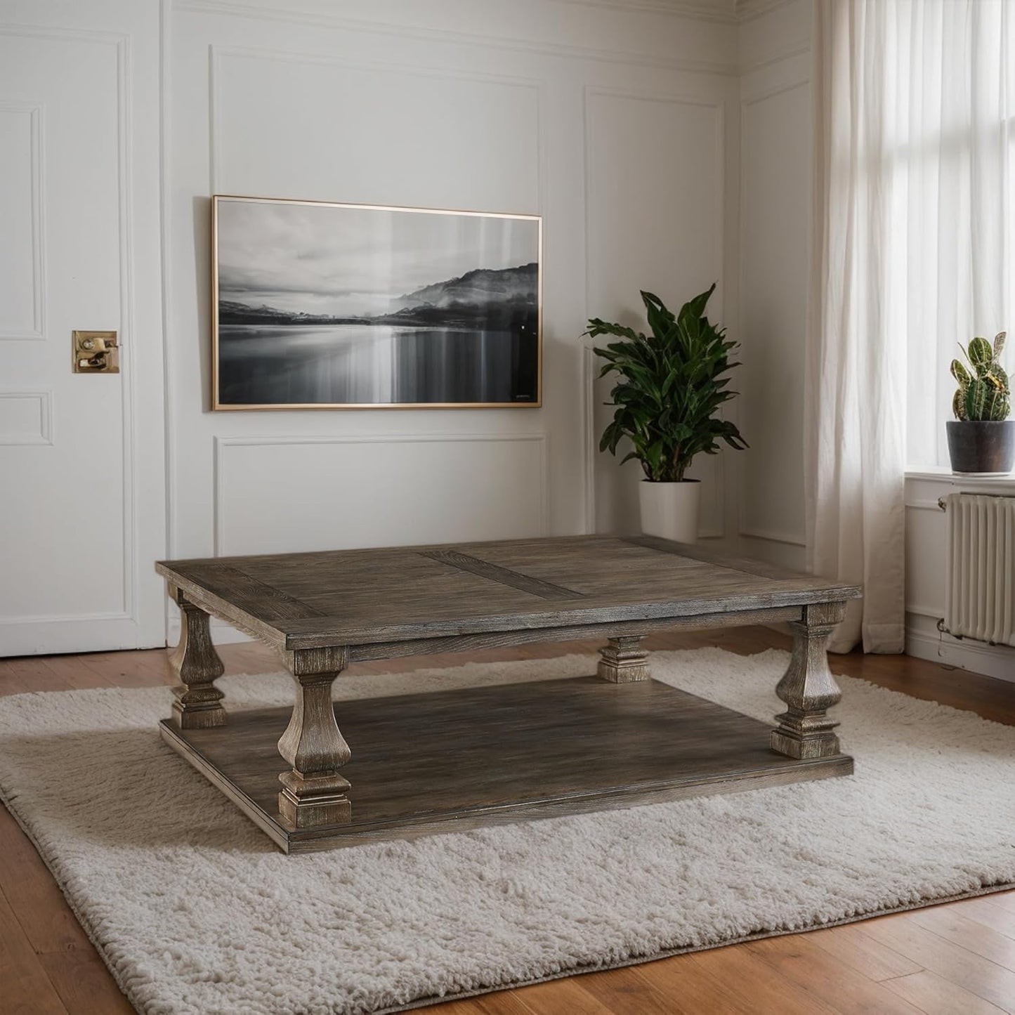 Signature Design by Ashley Johnelle Farmhouse Coffee Table with Weathered Gray Finish, Gray