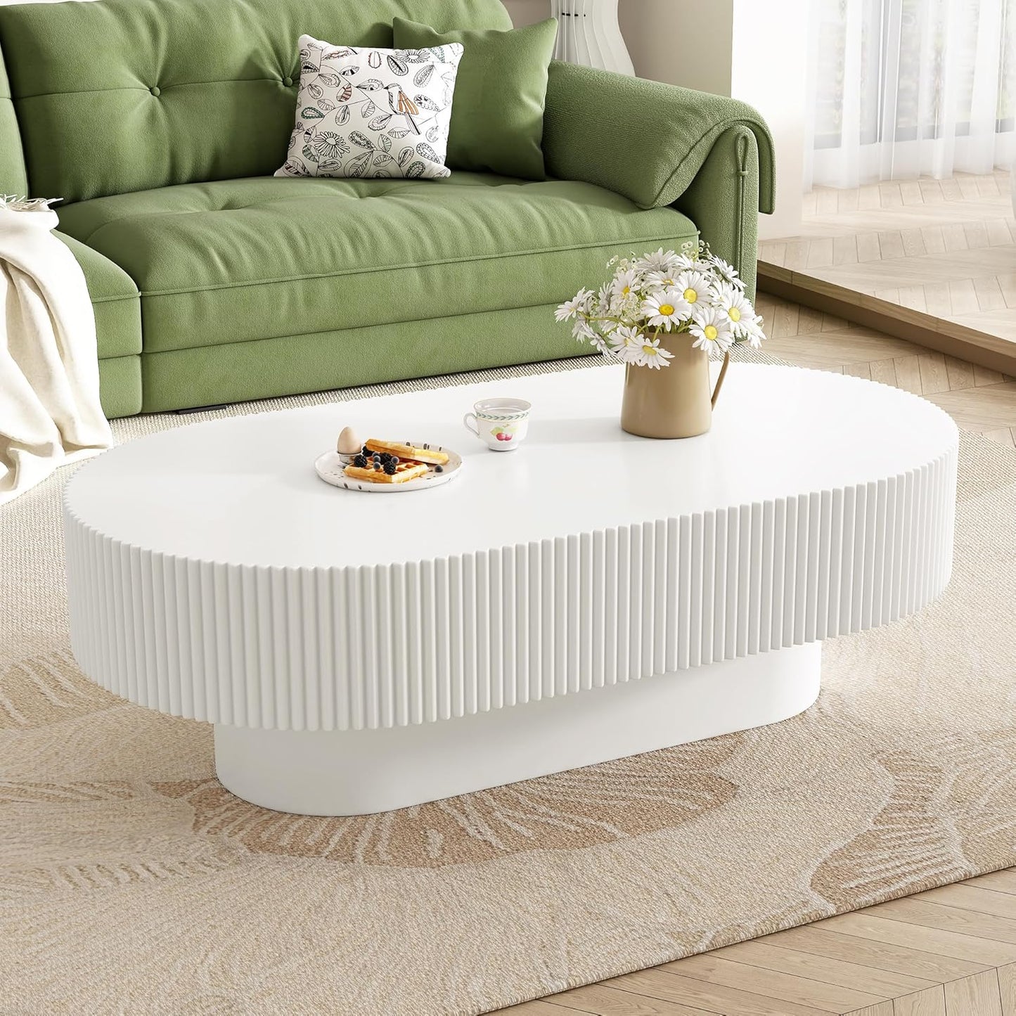 Merax Modern Round Coffee Table with Sturdy Base, Wood Center Tables for Living Room Reception Room, Easy Assemble, Black