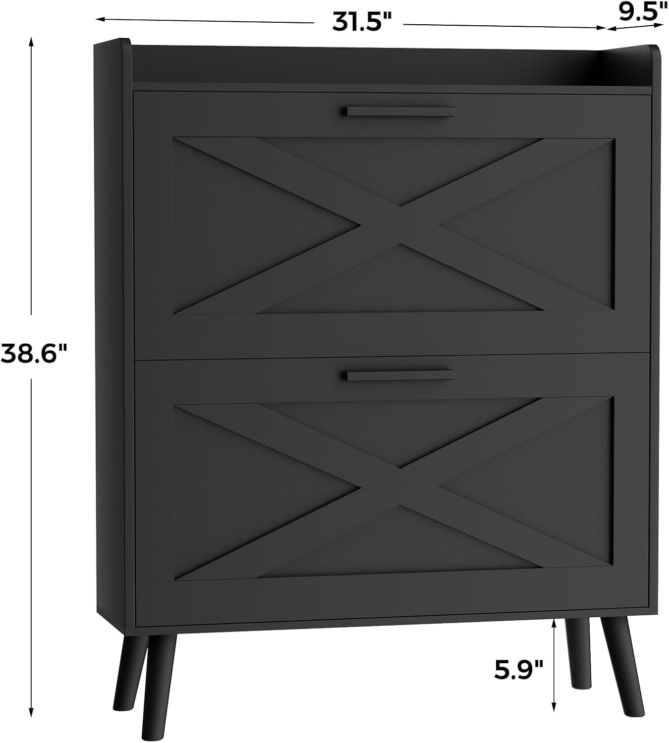 32" W Farmhouse Shoe Storage Cabinet with 2 Flip Drawers and Barn Door Design, Adjustable Shelves, Modern Hidden Slim Narrow Shoe Rack Cabinet for Entryway, Foyer, Hallway, Living Room, Black