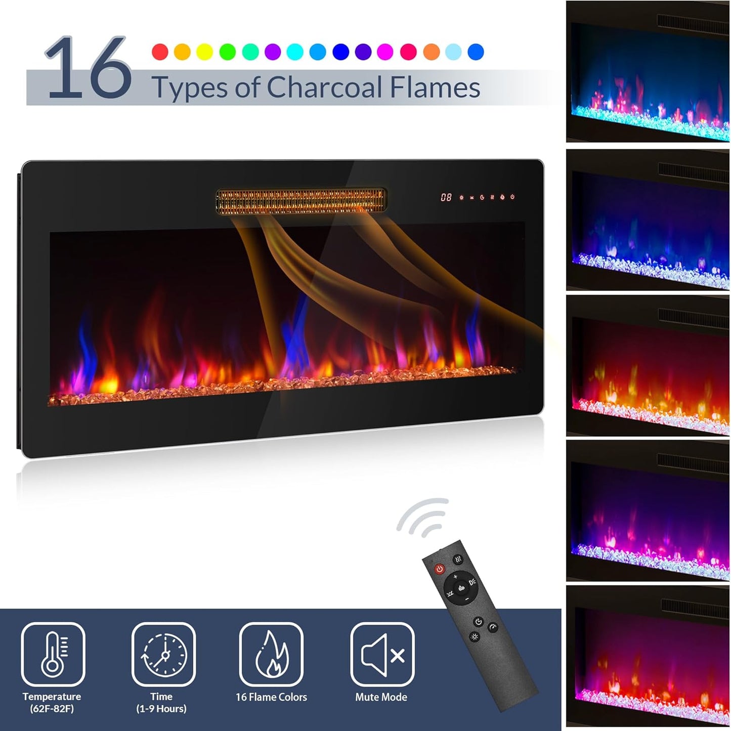BELLEZE 70" Fireplace TV Stand for TVs Up to 80", LED Light Entertainment Center with 36" Electric Fireplace Heater, Storage Cabinet, Media Console Table for Living Room - Avenue (Black)