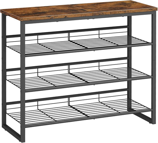 HOOBRO Shoe Rack, 4 Tier Shoe Organizer, Adjustable Shoe Shelves, Flat or Slanted, Holds 9-12 Pairs, Stable and Durable for Entryway, Closet, Rustic Brown and Black BF09XJ01