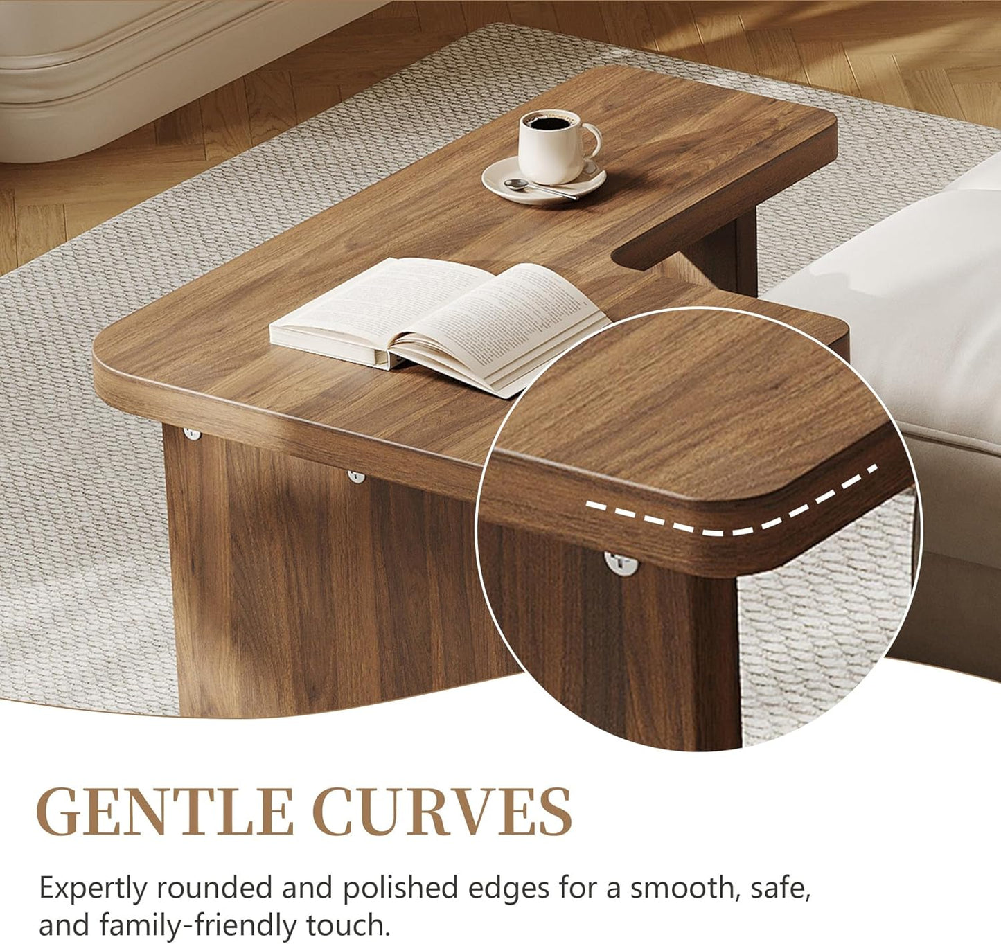 Mid Century Modern Coffee Table for Living Room, Wood Coffee Table with Free Adjustable Shape, Square Living Room Table Minimalist Tea Table, Brown